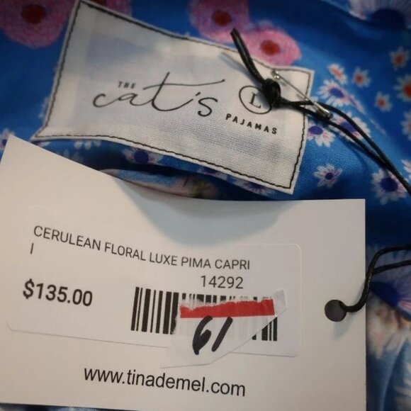 NWT Womens The Cat's Pajamas Cerulean Floral Blue Multi 2 Pc Set Top Bottom L - Picture 15 of 15
